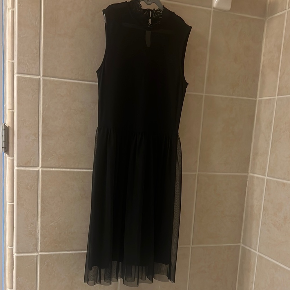 Only Black Pleated Midi Sundress Scoop Neck